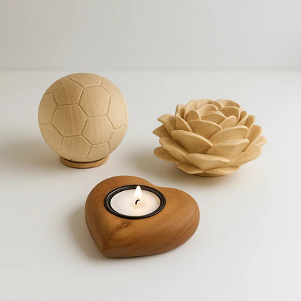 Cilinder urn van hout met gouden afwerking