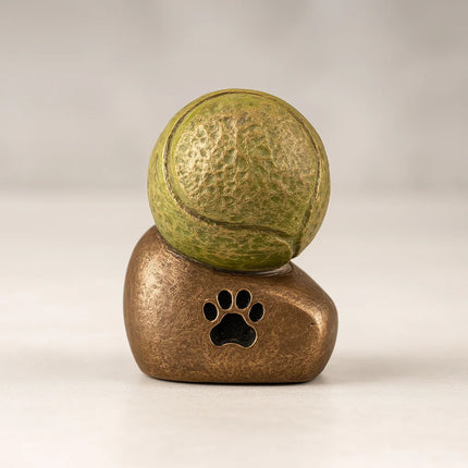 Honden Urn | Pootafdruk met Tennisbal | Bronskleurig