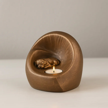 Honden Urn | Slapend Hondje Hart | Bronskleurig