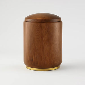 Houten Urn | Cilinder op Goudkleurig Voet | Donker Eikenhout