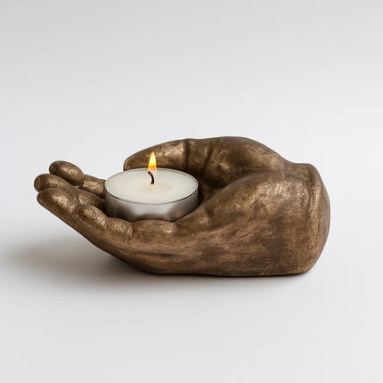 Keramische Mini Urn | Hand | Bronskleurig | met Waxinelichtje