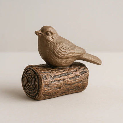 Keramische Mini Urn | Vogel op Levenstakje | Bronskleurig