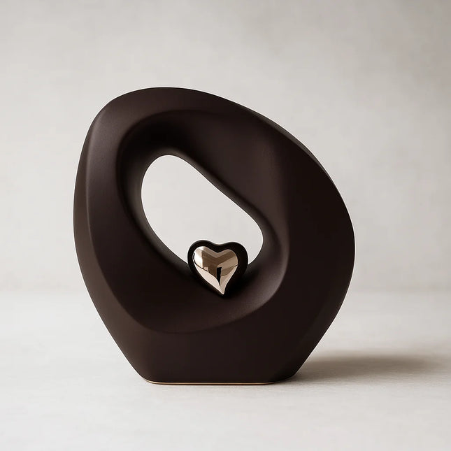 Keramische Urn | Kunst met Zilverkleurig Hart | Zwart