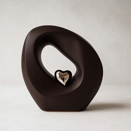 Keramische Urn | Kunst met Zilverkleurig Hart | Zwart