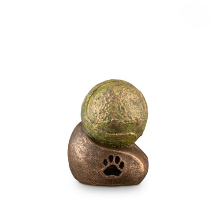 Honden Urn | Pootafdruk met Tennisbal | Bronskleurig