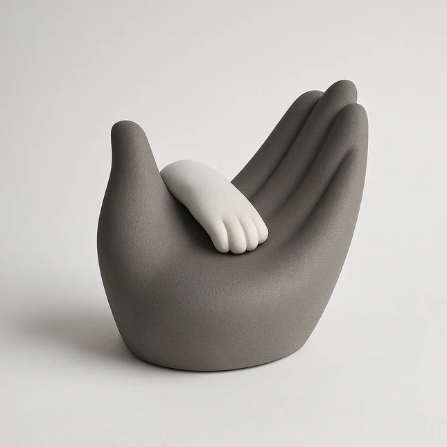Porseleinen Katten Urn | Pootje in Hand | Grijs