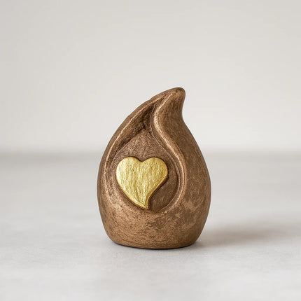Keramische Mini Urn | Vlammend Hart | Goudkleurig