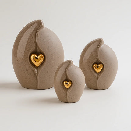 Keramische Urn | Goudkleurig Hart | Zandbruin